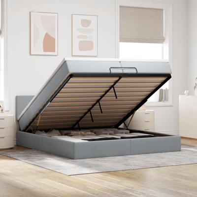 Ottoman bed met matrassen en LED's 200x200cm stof lichtgrijs