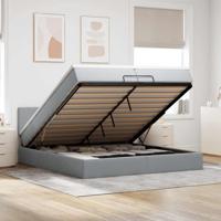 Ottoman bed met matrassen en LED's 200x200cm stof lichtgrijs - thumbnail