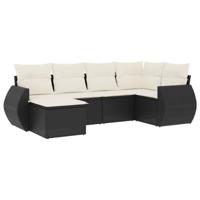 6-delige Loungeset met kussens poly rattan zwart - thumbnail