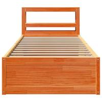 Bedframe met hoofdbord massief grenenhout wasbruin 90x200 cm - thumbnail