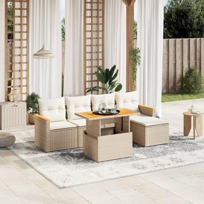 6-delige Loungeset met kussens poly rattan beige 6-delige Loungeset met kussens poly rattan beige