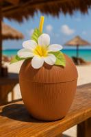 Kokosnoot drinkbeker met rietje - thumbnail