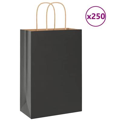 VidaXL Papieren zakken 250 st met hengsels 21x11x31 cm zwart VidaXL Papieren zakken 250 st met hengsels 21x11x31 cm zwart