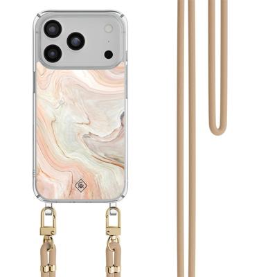 iPhone 17 Pro hoesje met beige koord - Marmer waves iPhone 17 Pro hoesje met beige koord - Marmer waves