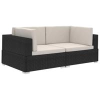 Hoekbanken 2 st met kussens poly rattan zwart - thumbnail