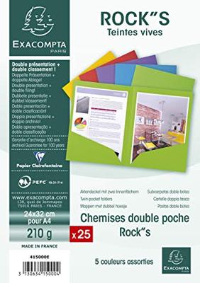 Exacompta dossiermap Rock's 210 voor ft A4 of A3, pak van 25 stuks in geassorteerde kleuren Exacompta dossiermap Rock's 210 voor ft A4 of A3, pak van 25 stuks in geassorteerde kleuren