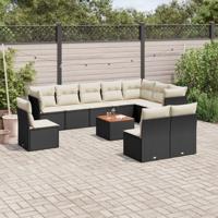 11-delige Loungeset met kussens poly rattan zwart - thumbnail