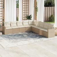 9-delige Loungeset met kussens poly rattan beige - thumbnail