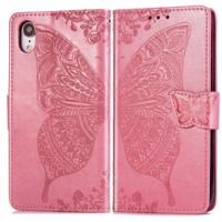 Vlinder liefde bloemen reliëf horizontale Flip lederen case voor de iPhone XR met houder & card slots & portemonnee & Lanyard (roze) - thumbnail