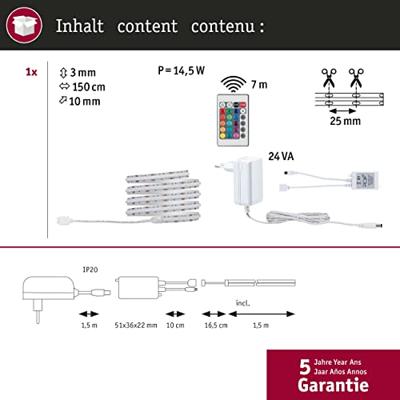 Paulmann 78863 LED-strip basisset Met connector (male) 230 V 1.5 m RGB 1 set(s) Paulmann 78863 LED-strip basisset Met connector (male) 230 V 1.5 m RGB 1 set(s)