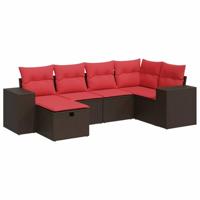 6-delige Loungeset met kussens poly rattan bruin - thumbnail