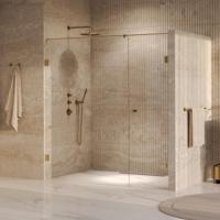 Brauer Void - Carving Nisdeur - 2-Delig - Helder Glas - 200 x 200 cm - Omkeerbaar - met Draaideur 70 cm - Aan Muur - incl. Glascoating - PVD Goud Geborsteld - thumbnail