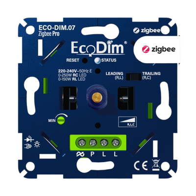 EcoDim Slimme Druk/Draai LED Dimmer 0-250W RLC (ECO-DIM.07 Zigbee Pro) EcoDim Slimme Druk/Draai LED Dimmer 0-250W RLC (ECO-DIM.07 Zigbee Pro)