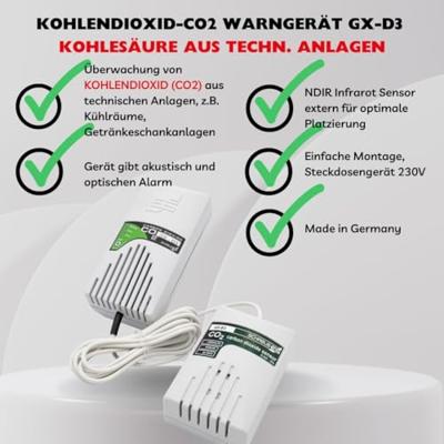 Schabus GX-D3 Gasmelder Met externe sensor werkt op het lichtnet Detectie van Kooldioxide