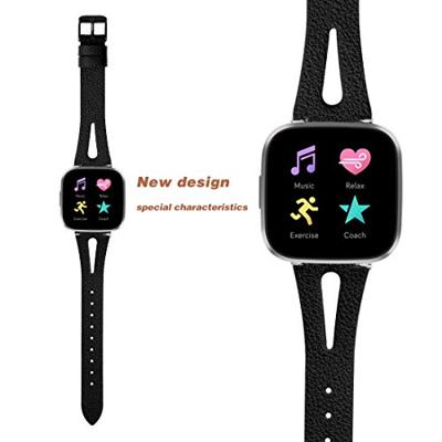 Fitbit Versa 1 / 2 & Lite bandje TPU leer - Zwart - thumbnail