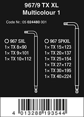 Wera 967/9 TX XL Multicolour 1 Multicolour Stiftsleutelset, lang, 9 -delig - 1 stuk(s) - 05024480001 - thumbnail
