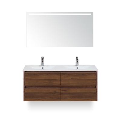 Dante Badmeubelset 120 cm - Walnoot - Keramische Wastafel Wit Enjoy - met Sence Spiegel