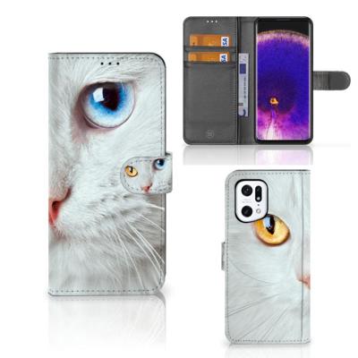OPPO Find X5 Pro | Telefoonhoesje | Met pasjeshouder | Witte Kat