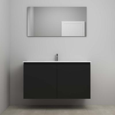 On-Line Badkamermeubelset - 120 cm - Bouwpakket - Greeploos 2 Deuren - Porseleinen Wastafel - 1 Kraangat - Spiegel - Mat Zwart