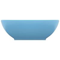 VidaXL Wastafel ovaal 40x33 cm keramiek mat lichtblauw - thumbnail
