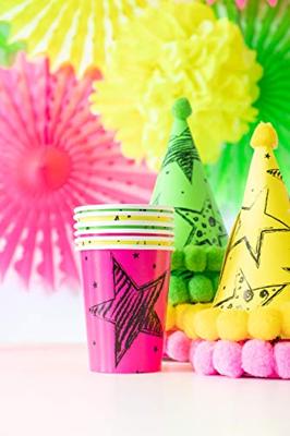 Feestbekers Neon Sterren - 6 Stuks