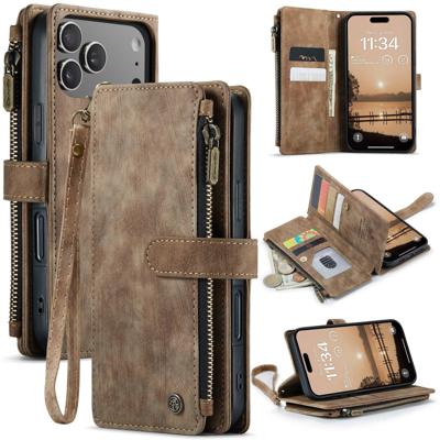 Caseme iPhone 17 Pro PU leren hoesje - portemonnee - Bruin