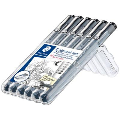 Staedtler pigment liner fineliner, ronde punt, verschillende schrijfbreedtes, etui van 4 + 2, zwart Staedtler pigment liner fineliner, ronde punt, verschillende schrijfbreedtes, etui van 4 + 2, zwart