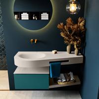 MONDIAZ RIVA 120cm badmeubel onderkast / planchet kleur Smag met 1 lade. Wastafel DULCET links 0 kraangaten kleur Linen. - thumbnail