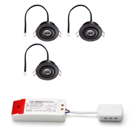 Set LED-inbouwspot Piccolo zwart 3W dimbaar IP44 3-6 stuks - thumbnail