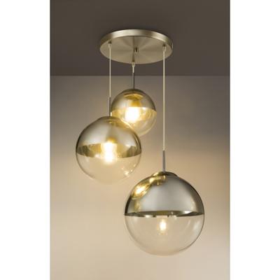 Hanglamp glazen bollen goud &apos;Varus&apos; 3x E27 metaal goud doorzichtig glas 20cm - 25cm - 30cm