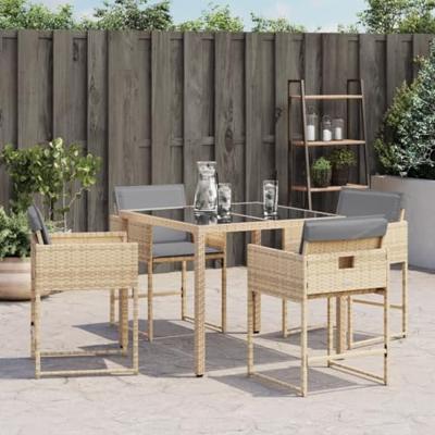 Tuinstoelen 4 st met kussens poly rattan gemengd beige - thumbnail
