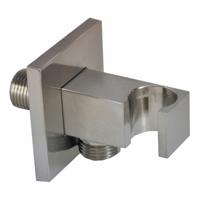 Doucheaansluiting Wiesbaden Rombo | Met handdouchehouder | Messing | Vierkant | Geborsteld staal PVD - thumbnail