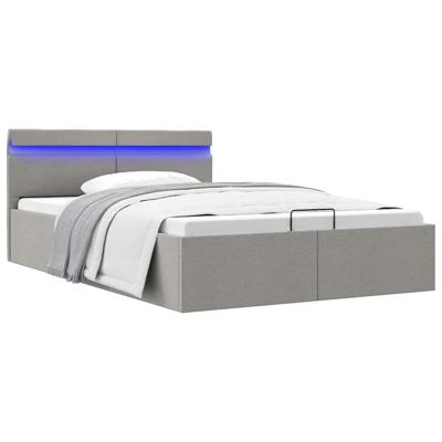 Bedframe met opbergruimte en LED stof lichtgrijs 140x200 cm