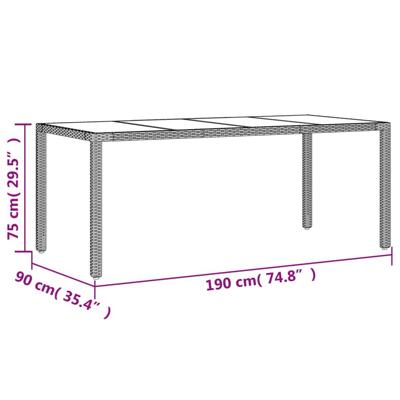 Tuintafel met glazen blad 190x90x75 cm poly rattan zwart - thumbnail