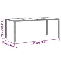 Tuintafel met glazen blad 190x90x75 cm poly rattan zwart - thumbnail