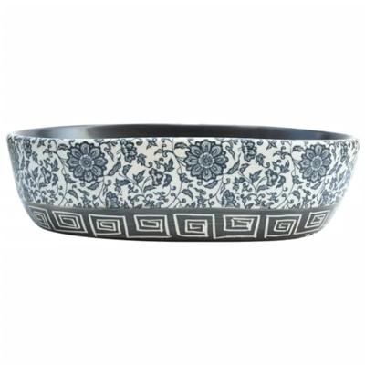 VidaXL Opzetwasbak ovaal 47x33x13 cm keramiek zwart en blauw VidaXL Opzetwasbak ovaal 47x33x13 cm keramiek zwart en blauw