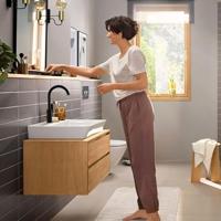 Hansgrohe Rebris E 1-gats wastafelkraan 210 m. draaibare uitloop m. waste mat zwart 72576670 - thumbnail