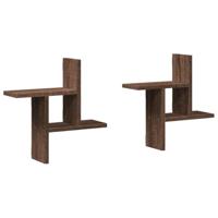 Wandschappen 2 st 38x12x38 cm bewerkt hout bruin eikenkleurig - thumbnail