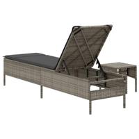 Ligbed met tafel en kussen poly rattan grijs - thumbnail