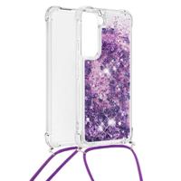 Lunso - Backcover hoes met koord - Samsung Galaxy S22 - Glitter Paars - thumbnail