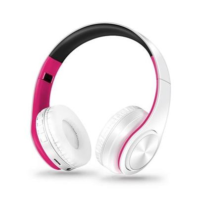 Koptelefoon Bluetooth headset oortelefoon draadloze koptelefoon stereo opvouwbare sport oortelefoon microfoon headset handsfree MP3-speler (White Rose