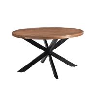 LivingFurn Ronde Eettafel 'Rocky' Mangohout en staal, 130cm - thumbnail