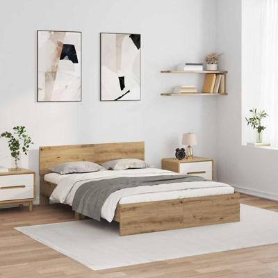 Bedframe met hoofdeinde Artisan Eiken 140 x 190 cm Bewerkt hout