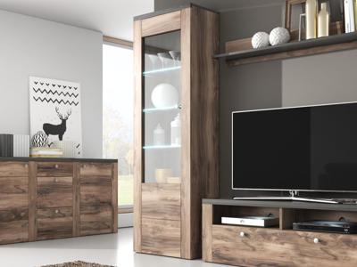 Vitrinekast LARZAC 1 deur walnoot satijn/touchwood