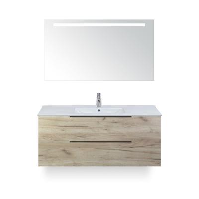 Seville Badmeubelset 120 cm - 2 laden Craft Oak Edge - Wastafel Enjoy Enkel - met Sence Spiegel