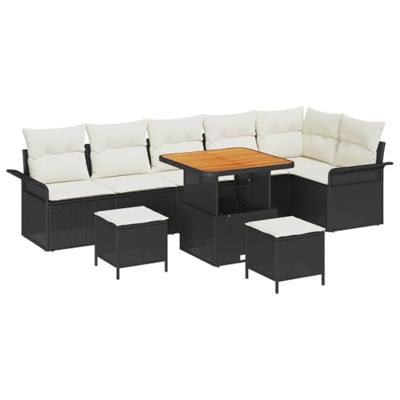 Tuinbankenset met kussen 9 pcs Zwart poly rattan