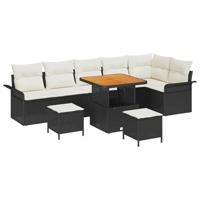 Tuinbankenset met kussen 9 pcs Zwart poly rattan - thumbnail