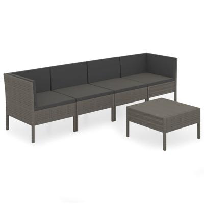5-delige Loungeset met kussens poly rattan grijs - thumbnail