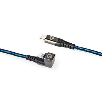 NEDIS - USB-kabel - USB 2.0 - Apple Lightning 8-Pin - Type C stekker - 480 Mbps - 60 W - Vernikkeld - 2 m - rond - gevlochten/nylon - Zwart/Blauw