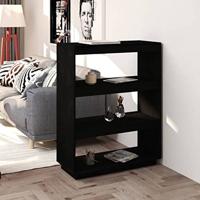 Boekenkast/kamerscherm 80x35x103 cm massief grenenhout zwart - thumbnail